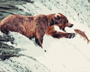 Bear Grabbing A Fish Painting By Number