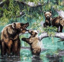 Bear Mom With Babies Painting By Number