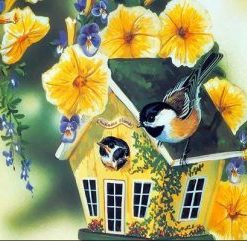 Bird Houses With Flower Painting By Number