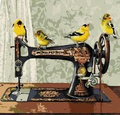 Bird On Sewing Machine Painting By Number