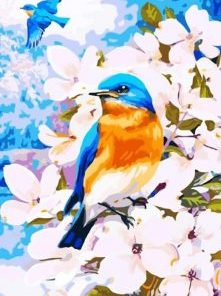 Blue Birds Flower Painting By Number