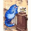 Blue Cat Drinking With Bird Painting By Number