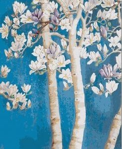 Blue White Flower Tree Painting By Number