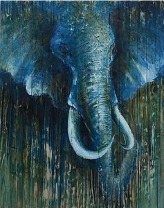 Blue Elephant On Wood Painting By Number