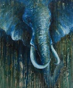 Blue Elephant On Wood Painting By Number