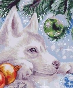 Husky Dog and Christmas Baubles paint by numbers