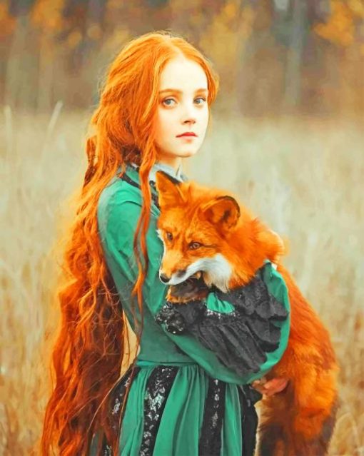 Ginger Girl With Fox paint by numbers