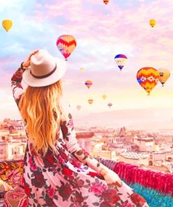 Girl Watching Hot Air Balloons paint by numbers