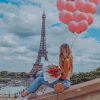 Girl Holding Pink Balloons In Paris paint by numbers