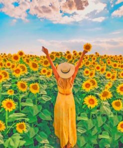 Woman In A Filed Of Sunflowers Paint by numbers