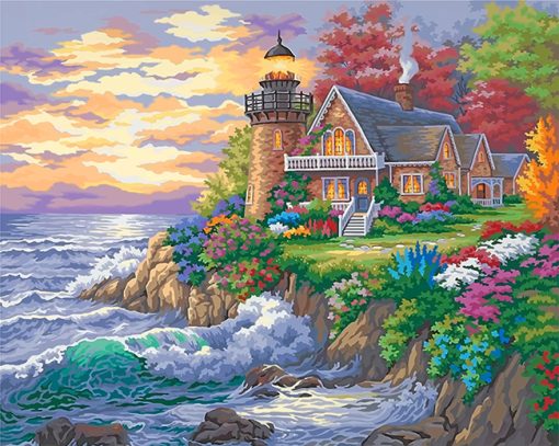 Lighthouse House garden Seaside paint by number