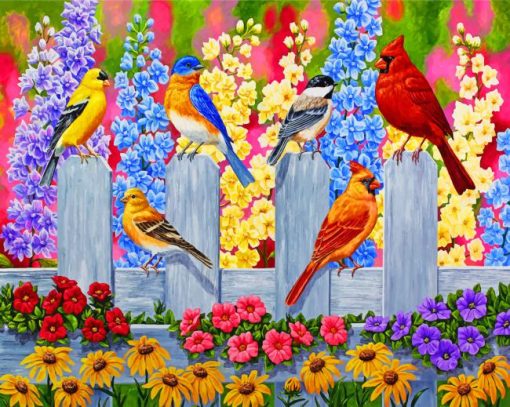 Aesthetic Spring Garden Birds Paint by numbers