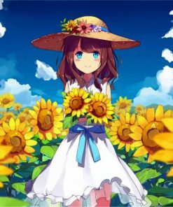 Anime Girl And Sunflowers paint by numbers