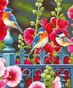 Bluebirds Garden Flowers Paint by numbers