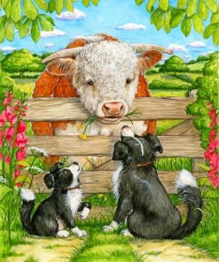 Cow And Dogs Paint by numbers