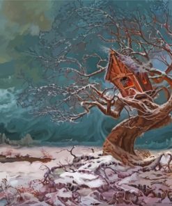 Winter Tree House Paint by numbers