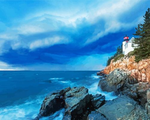 Bass Harbor Lighthouse Seascape Paint By Numbers