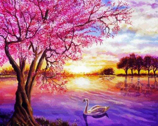 Cherry Tree And Swan Paint By Numbers