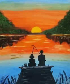 Father And Son Fishing Silhouette Art Paint By Numbers