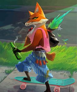 Human Fox On Skateboard Paint By Numbers