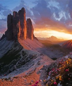 Tre Cime Di Lavaredo Mountains At Sunset Paint By Numbers