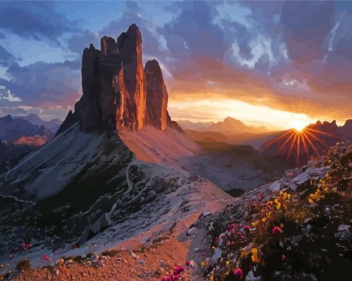 Tre Cime Di Lavaredo Mountains At Sunset Paint By Numbers