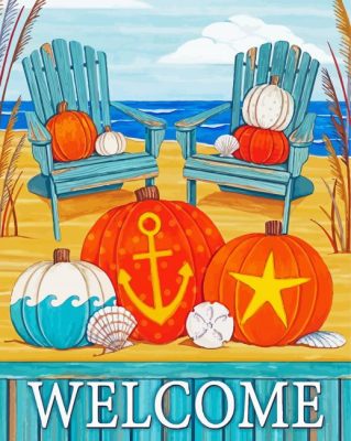 Beach And Pumpkins Poster Paint By Numbers