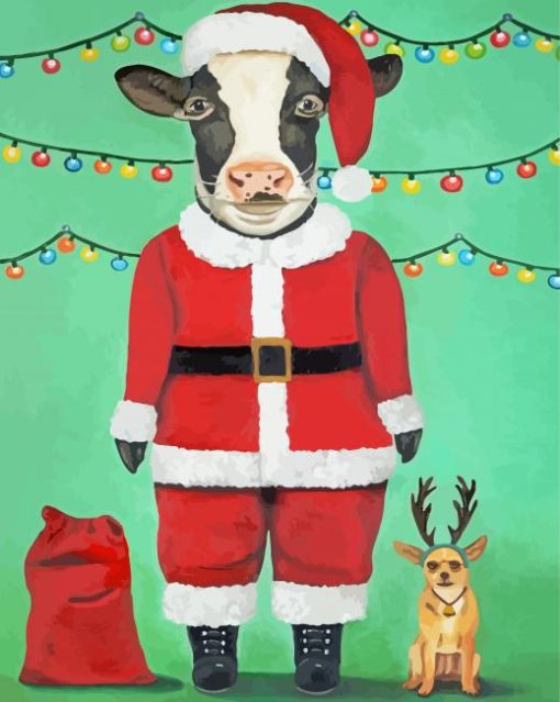 Christmas Cow Santa Paint By Numbers