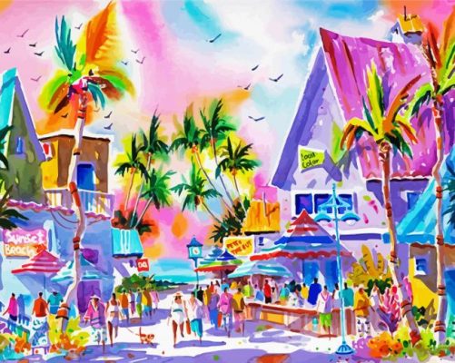 Colorful Fort Myers Beach Town Paint By Numbers