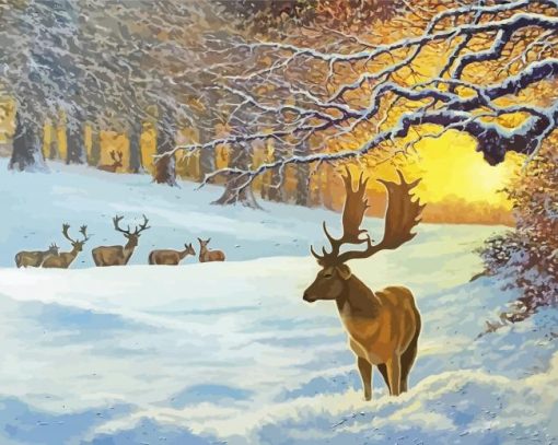 Winter Sunrise Deer Paint By Numbers