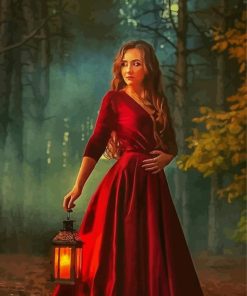 Woman In Red Dress Holding Lantern Paint By Numbers