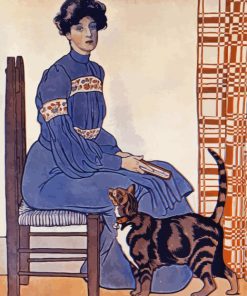 Vintage Woman In Chair With Cat Paint By Numbers