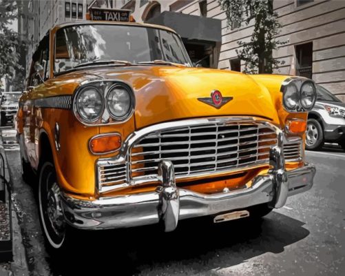 Black And White Yellow Taxi Cab Paint By Numbers