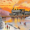 Train In Snow At Sunset Paint By Numbers