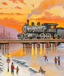 Train In Snow At Sunset Paint By Numbers